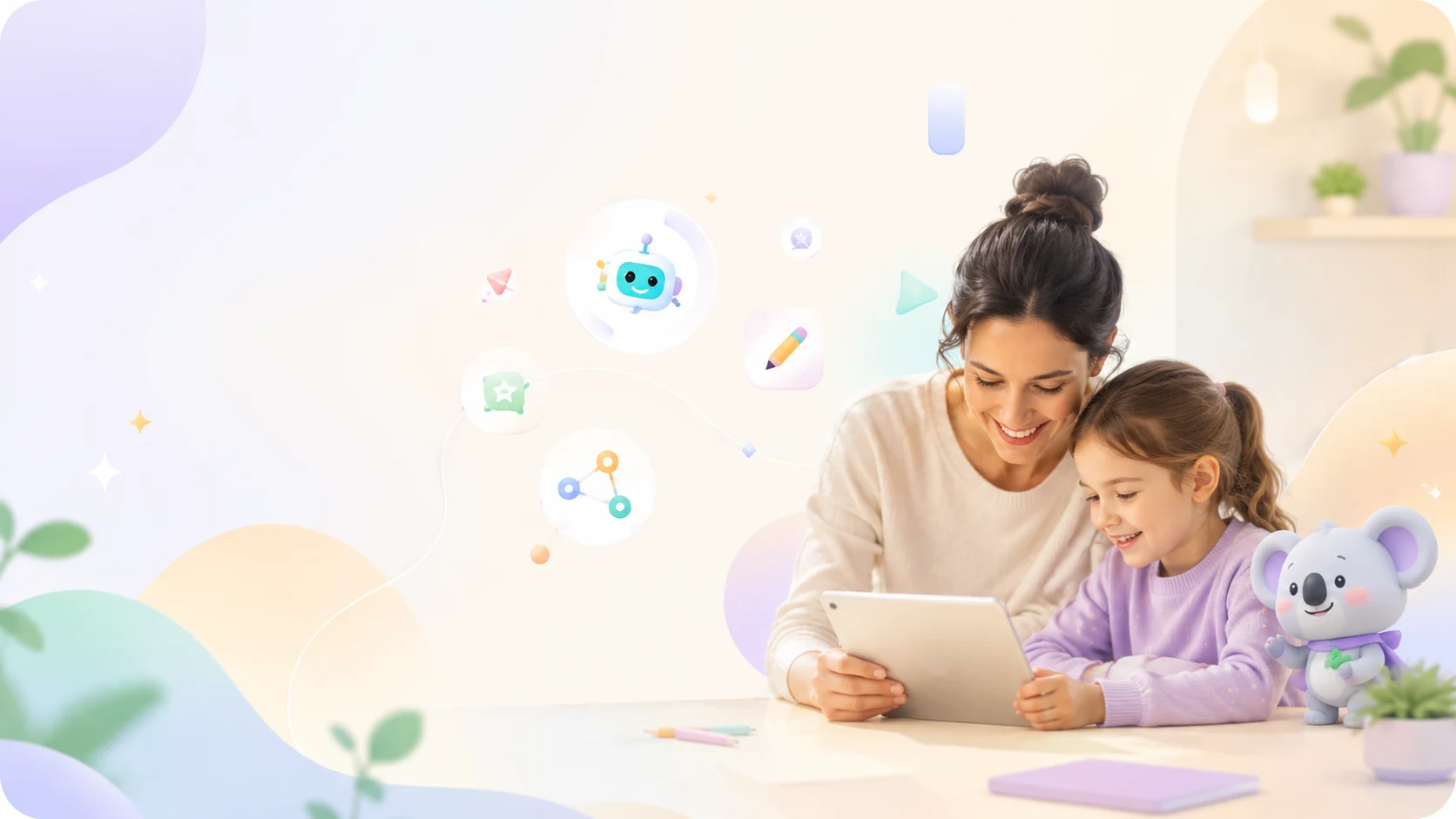 Niño creando con la ayuda del koala y el robot NanoKoala