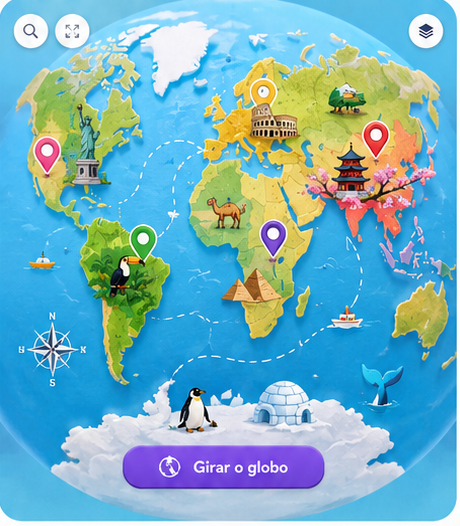 Mapa-múndi com destinos para explorar